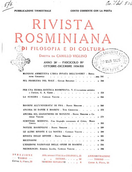 Rivista rosminiana di filosofia e di cultura