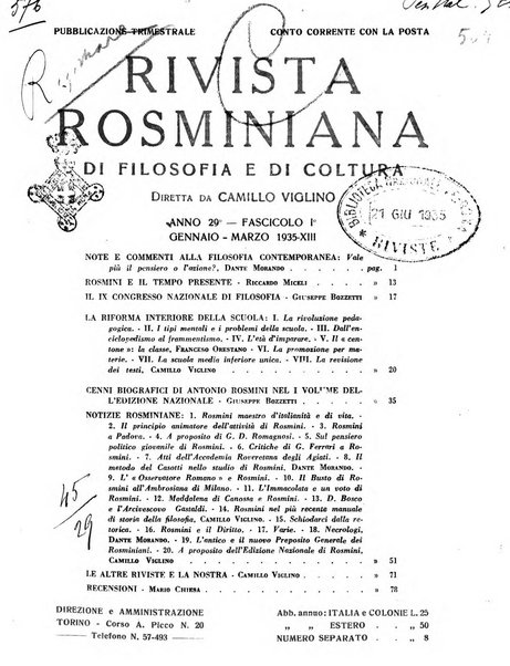 Rivista rosminiana di filosofia e di cultura