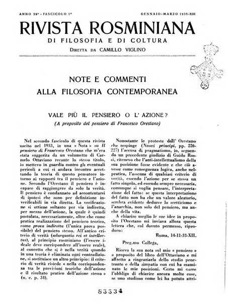 Rivista rosminiana di filosofia e di cultura