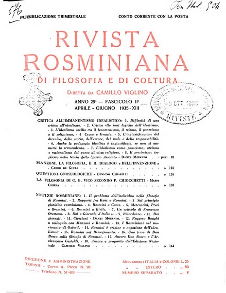 Rivista rosminiana di filosofia e di cultura