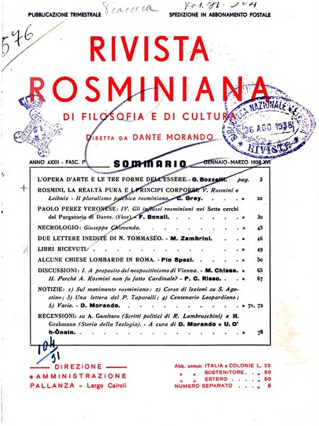 Rivista rosminiana di filosofia e di cultura