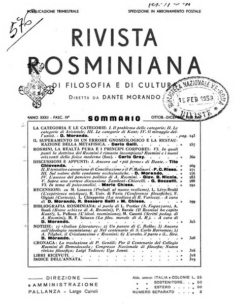 Rivista rosminiana di filosofia e di cultura