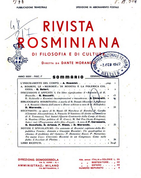 Rivista rosminiana di filosofia e di cultura