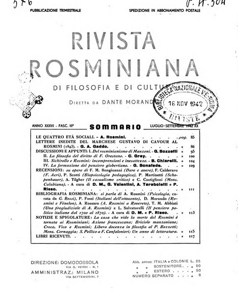 Rivista rosminiana di filosofia e di cultura