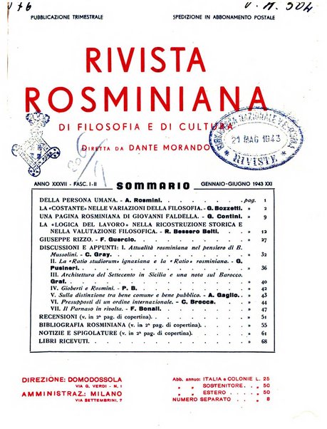 Rivista rosminiana di filosofia e di cultura