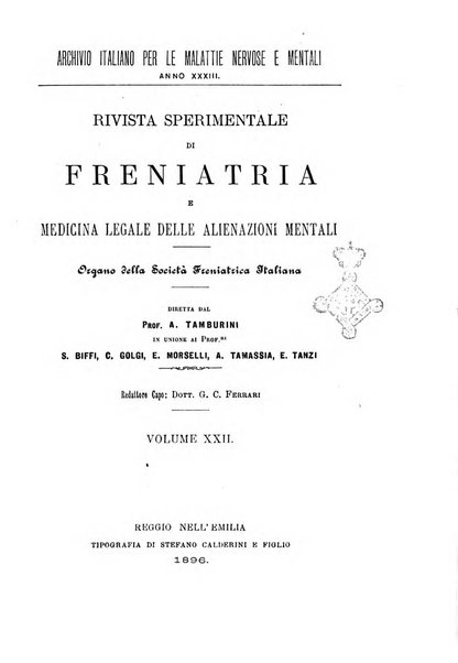 Rivista sperimentale di freniatria e medicina legale delle alienazioni mentali organo della Società freniatrica italiana