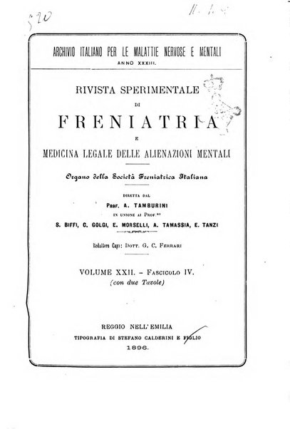 Rivista sperimentale di freniatria e medicina legale delle alienazioni mentali organo della Società freniatrica italiana