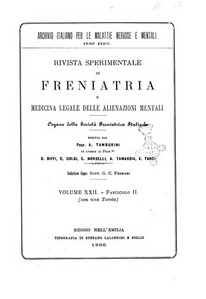 Rivista sperimentale di freniatria e medicina legale delle alienazioni mentali organo della Società freniatrica italiana