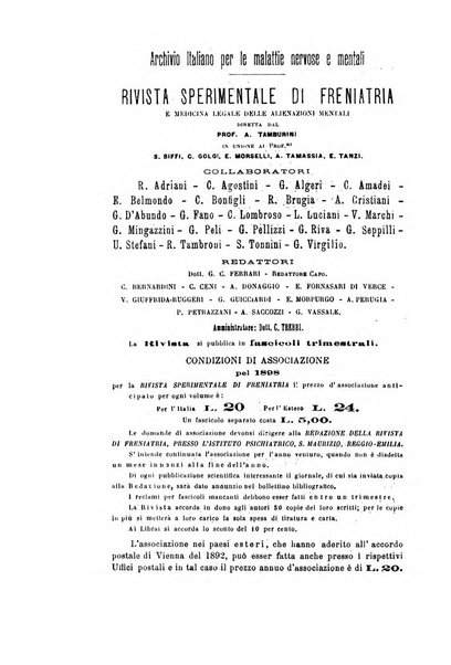 Rivista sperimentale di freniatria e medicina legale delle alienazioni mentali organo della Società freniatrica italiana