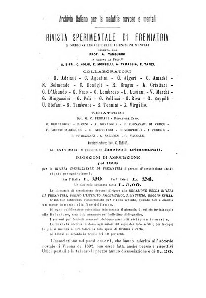 Rivista sperimentale di freniatria e medicina legale delle alienazioni mentali organo della Società freniatrica italiana