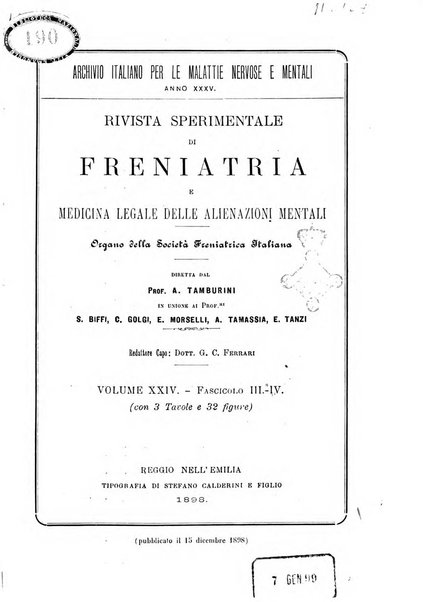 Rivista sperimentale di freniatria e medicina legale delle alienazioni mentali organo della Società freniatrica italiana