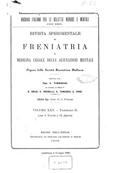 Rivista sperimentale di freniatria e medicina legale delle alienazioni mentali organo della Società freniatrica italiana