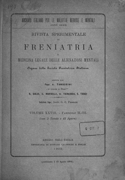 Rivista sperimentale di freniatria e medicina legale delle alienazioni mentali organo della Società freniatrica italiana