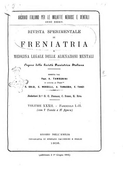 Rivista sperimentale di freniatria e medicina legale delle alienazioni mentali organo della Società freniatrica italiana