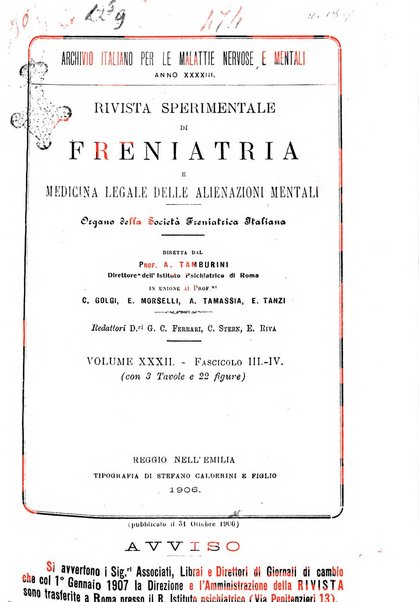 Rivista sperimentale di freniatria e medicina legale delle alienazioni mentali organo della Società freniatrica italiana