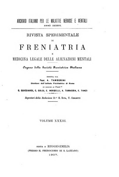 Rivista sperimentale di freniatria e medicina legale delle alienazioni mentali organo della Società freniatrica italiana