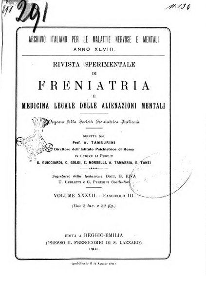 Rivista sperimentale di freniatria e medicina legale delle alienazioni mentali organo della Società freniatrica italiana