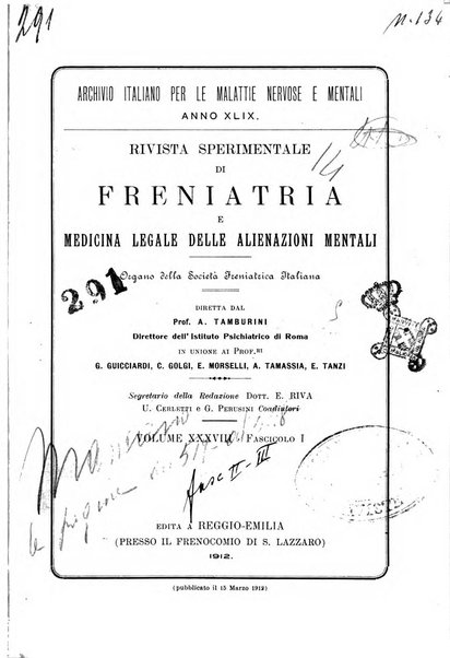 Rivista sperimentale di freniatria e medicina legale delle alienazioni mentali organo della Società freniatrica italiana