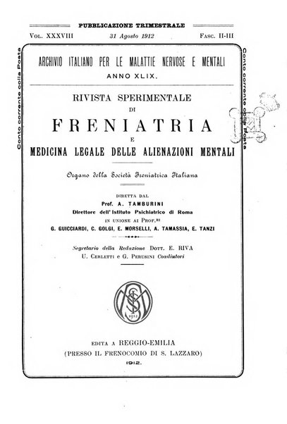 Rivista sperimentale di freniatria e medicina legale delle alienazioni mentali organo della Società freniatrica italiana