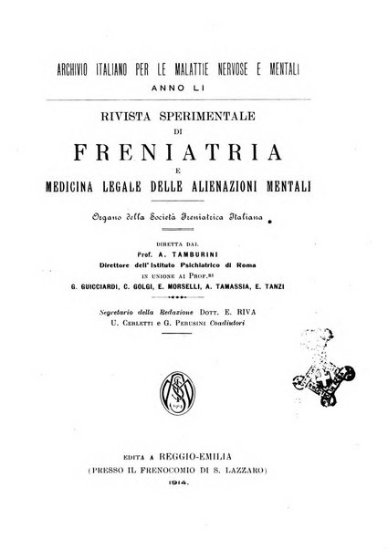 Rivista sperimentale di freniatria e medicina legale delle alienazioni mentali organo della Società freniatrica italiana