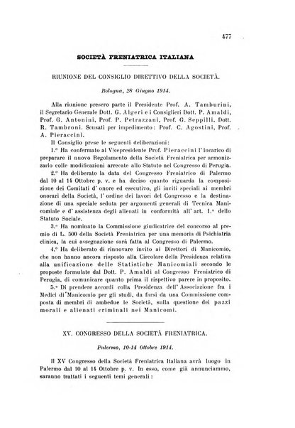 Rivista sperimentale di freniatria e medicina legale delle alienazioni mentali organo della Società freniatrica italiana