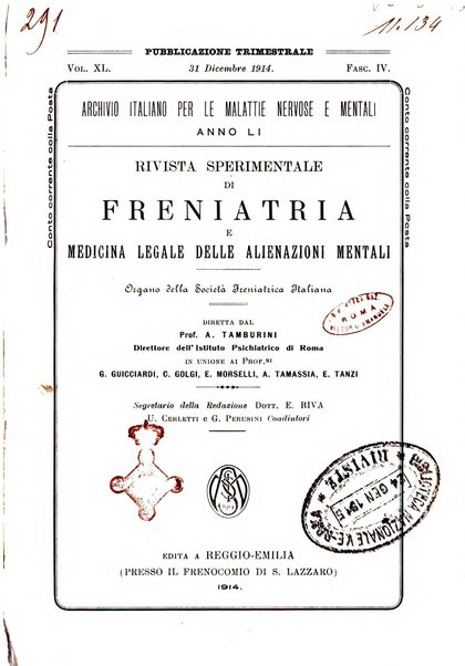 Rivista sperimentale di freniatria e medicina legale delle alienazioni mentali organo della Società freniatrica italiana