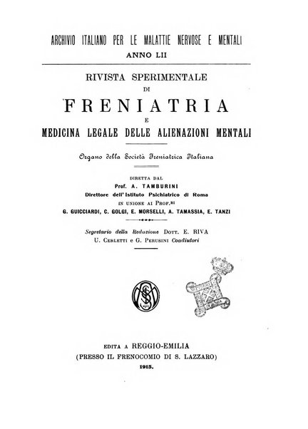 Rivista sperimentale di freniatria e medicina legale delle alienazioni mentali organo della Società freniatrica italiana