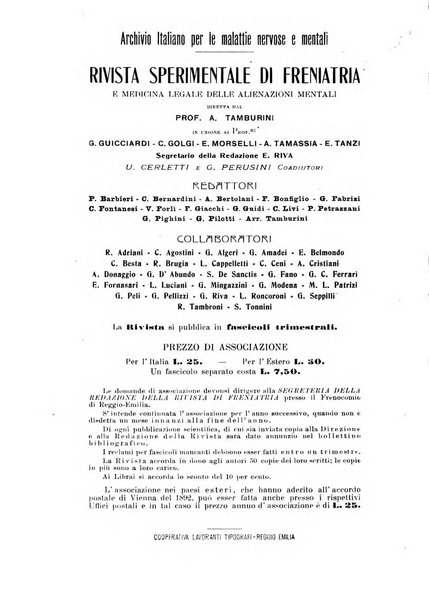 Rivista sperimentale di freniatria e medicina legale delle alienazioni mentali organo della Società freniatrica italiana