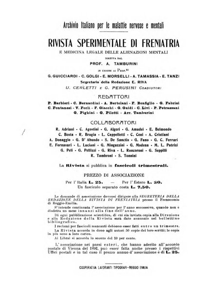 Rivista sperimentale di freniatria e medicina legale delle alienazioni mentali organo della Società freniatrica italiana