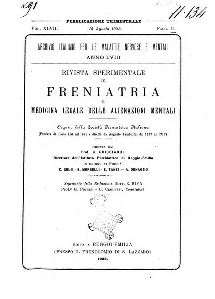 Rivista sperimentale di freniatria e medicina legale delle alienazioni mentali organo della Società freniatrica italiana