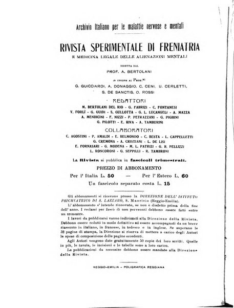 Rivista sperimentale di freniatria e medicina legale delle alienazioni mentali organo della Società freniatrica italiana