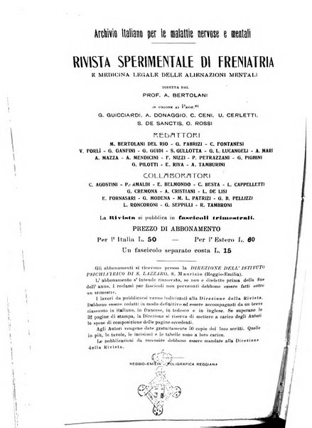 Rivista sperimentale di freniatria e medicina legale delle alienazioni mentali organo della Società freniatrica italiana