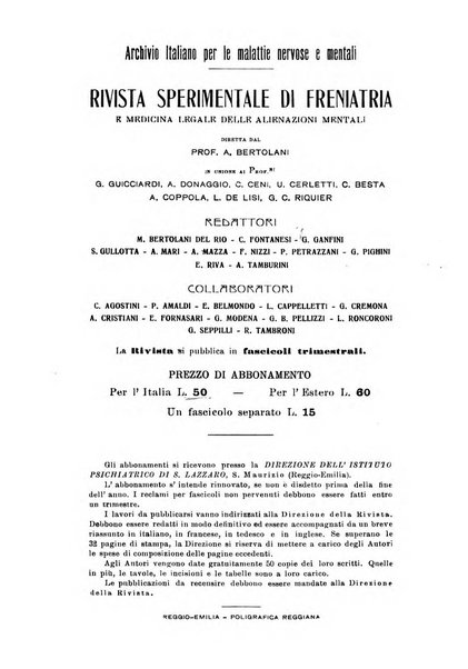 Rivista sperimentale di freniatria e medicina legale delle alienazioni mentali organo della Società freniatrica italiana