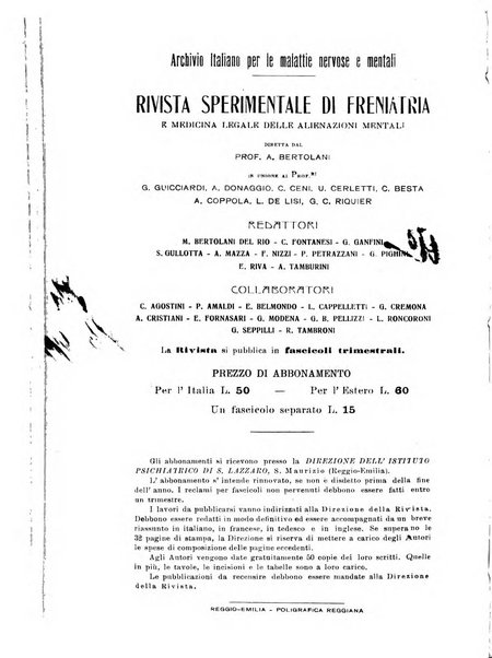 Rivista sperimentale di freniatria e medicina legale delle alienazioni mentali organo della Società freniatrica italiana