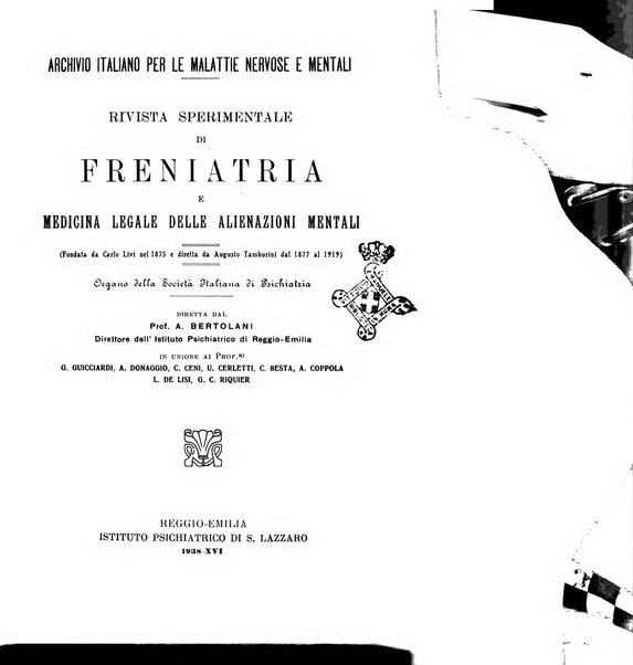 Rivista sperimentale di freniatria e medicina legale delle alienazioni mentali organo della Società freniatrica italiana