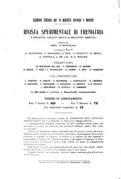 Rivista sperimentale di freniatria e medicina legale delle alienazioni mentali organo della Società freniatrica italiana