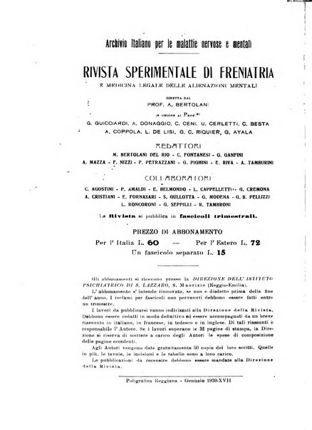 Rivista sperimentale di freniatria e medicina legale delle alienazioni mentali organo della Società freniatrica italiana