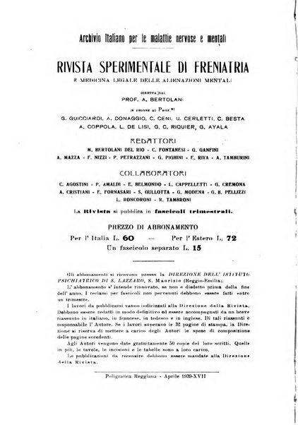 Rivista sperimentale di freniatria e medicina legale delle alienazioni mentali organo della Società freniatrica italiana