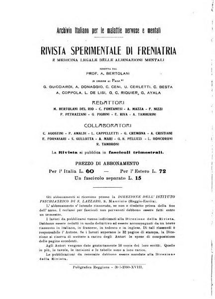 Rivista sperimentale di freniatria e medicina legale delle alienazioni mentali organo della Società freniatrica italiana