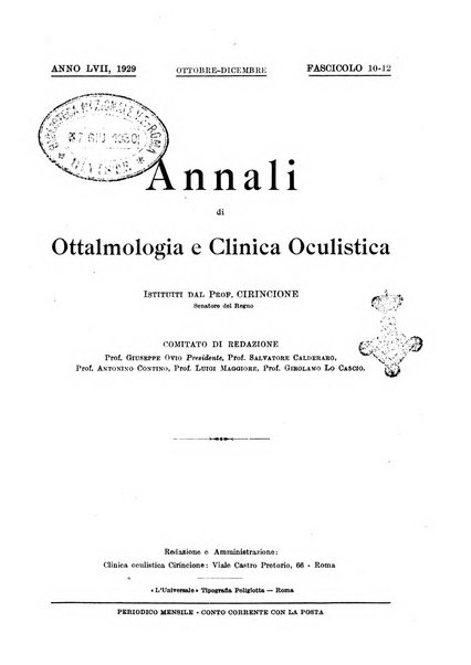 Annali di ottalmologia e clinica oculistica