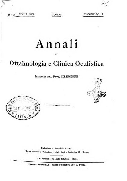 Annali di ottalmologia e clinica oculistica