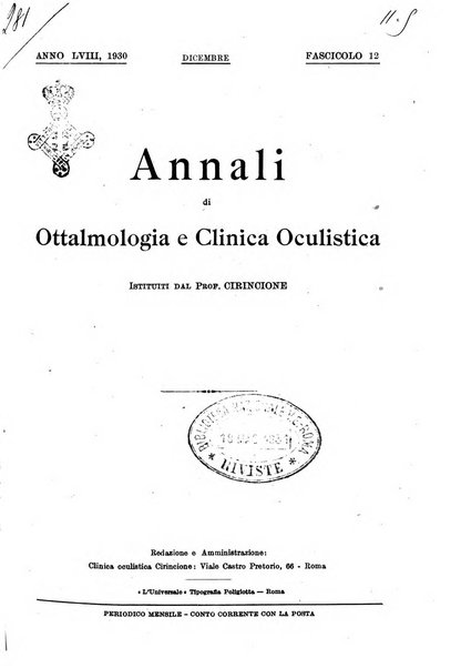 Annali di ottalmologia e clinica oculistica