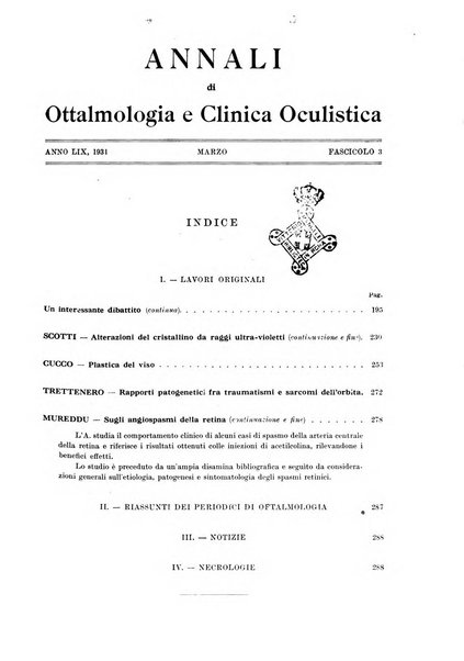 Annali di ottalmologia e clinica oculistica