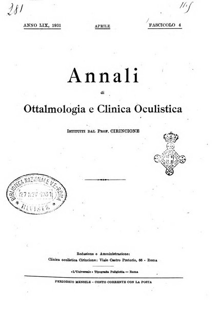 Annali di ottalmologia e clinica oculistica