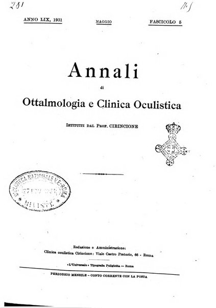 Annali di ottalmologia e clinica oculistica