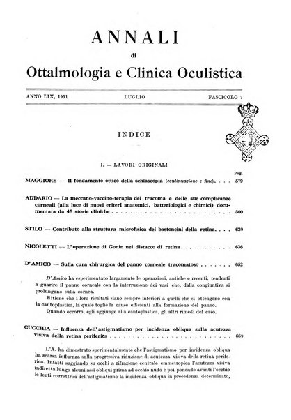 Annali di ottalmologia e clinica oculistica