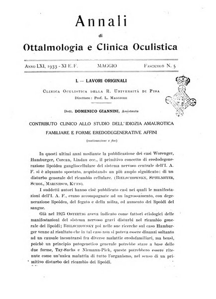 Annali di ottalmologia e clinica oculistica