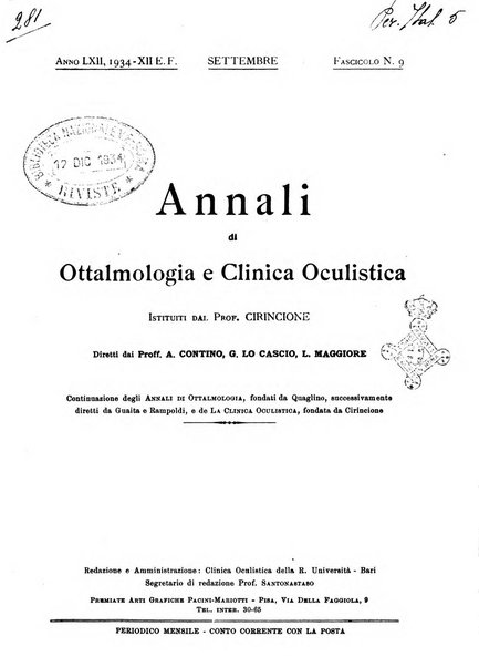 Annali di ottalmologia e clinica oculistica