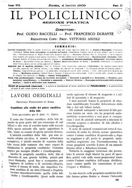 Il policlinico. Sezione pratica periodico di medicina, chirurgia e igiene