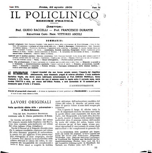 Il policlinico. Sezione pratica periodico di medicina, chirurgia e igiene